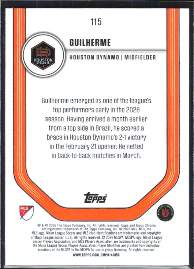 Guilherme – 2026 Topps Chrome MLS #115 – baksida