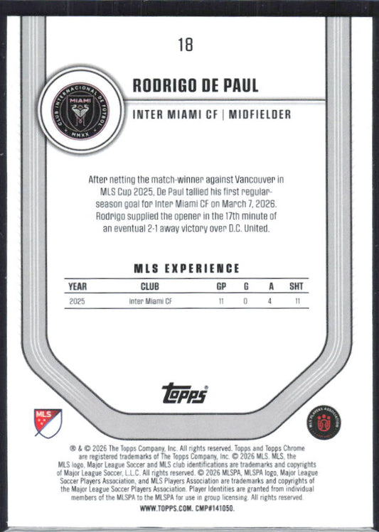 Rodrigo de Paul – 2026 Topps Chrome MLS #18 – baksida