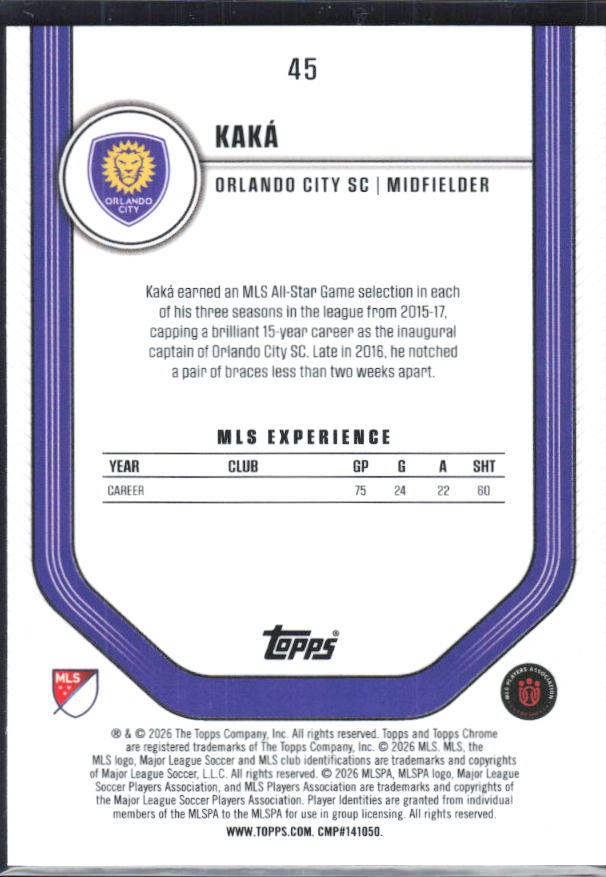 Kaká – 2026 Topps Chrome MLS #45 – baksida