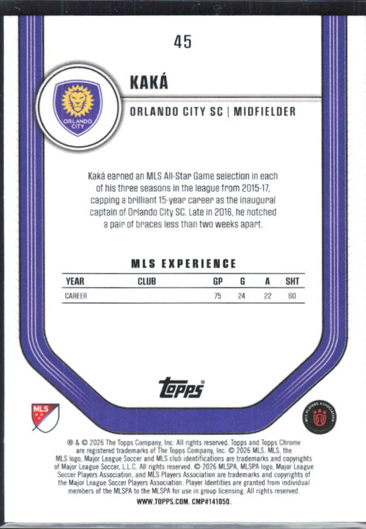 Kaká – 2026 Topps Chrome MLS #45 – baksida
