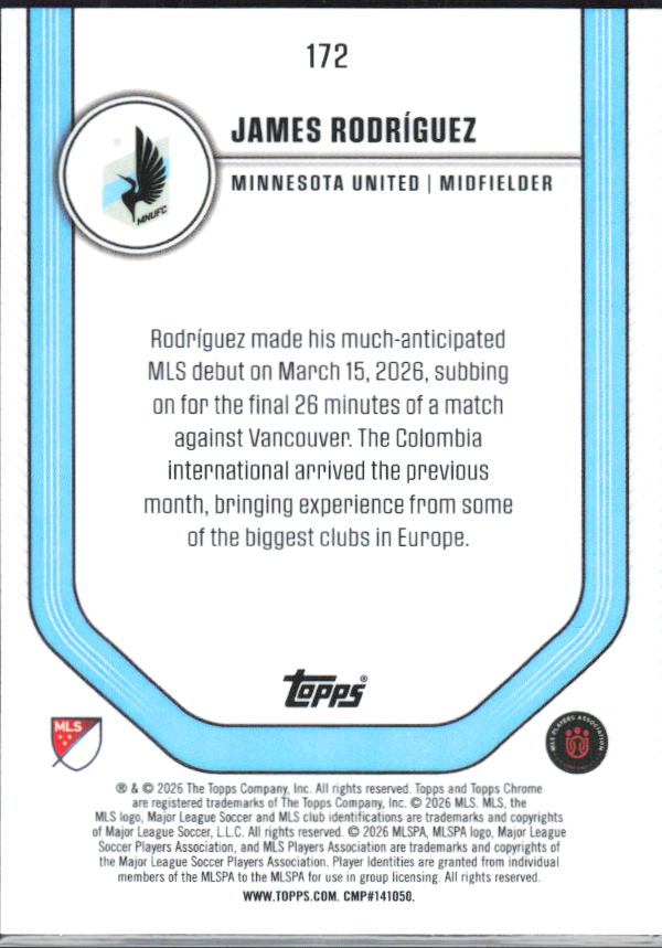 James Rodríguez – 2026 Topps Chrome MLS #172 – baksida