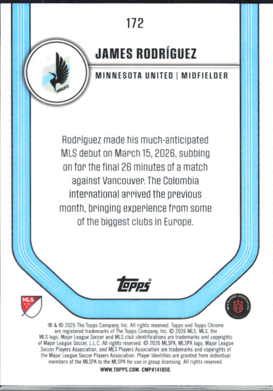James Rodríguez – 2026 Topps Chrome MLS #172 – baksida