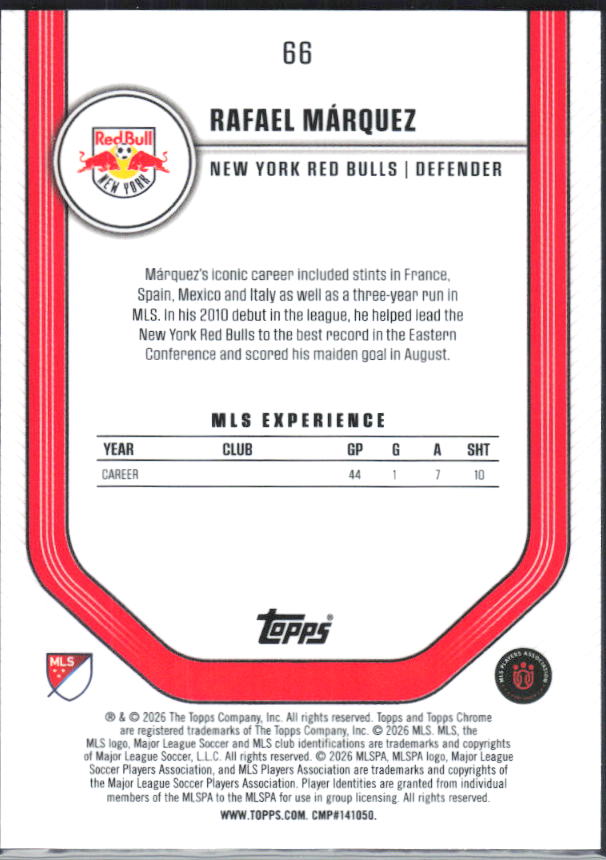 Rafael Márquez – 2026 Topps Chrome MLS #66 – baksida