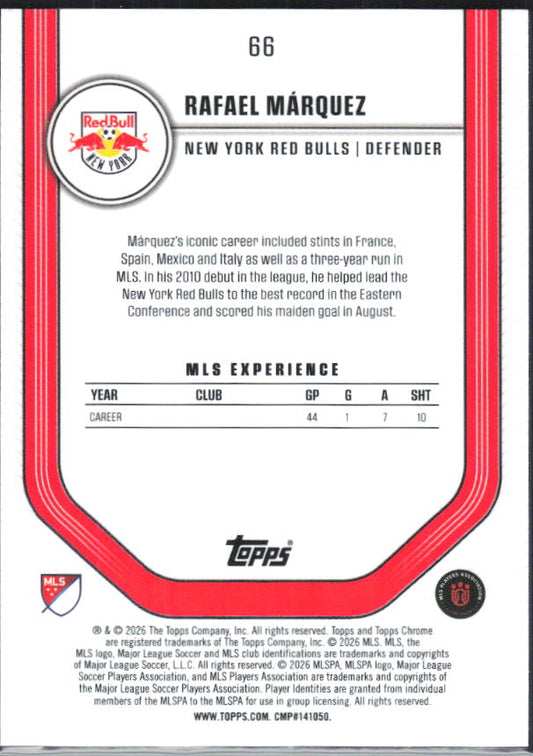 Rafael Márquez – 2026 Topps Chrome MLS #66 – baksida