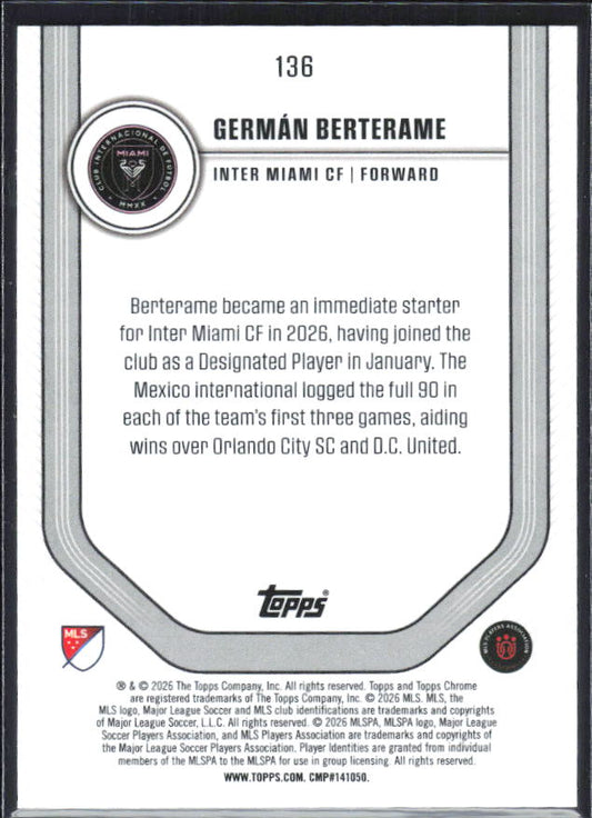 Germán Berterame – 2026 Topps Chrome MLS #136 – baksida