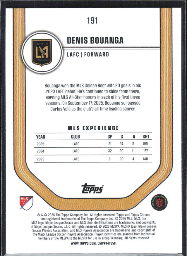 Denis Bouanga – 2026 Topps Chrome MLS #191 – baksida