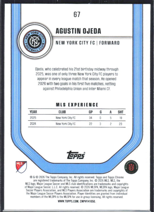 Agustín Ojeda – 2026 Topps Chrome MLS #67 – baksida
