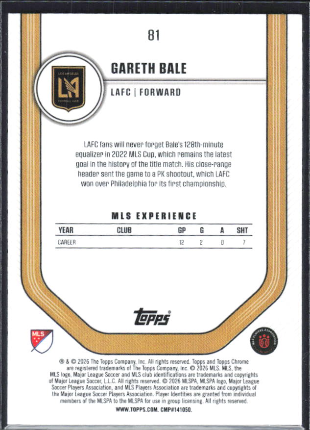 Gareth Bale – 2026 Topps Chrome MLS #81 – baksida