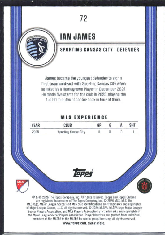 Ian James – 2026 Topps Chrome MLS #72 RC – baksida