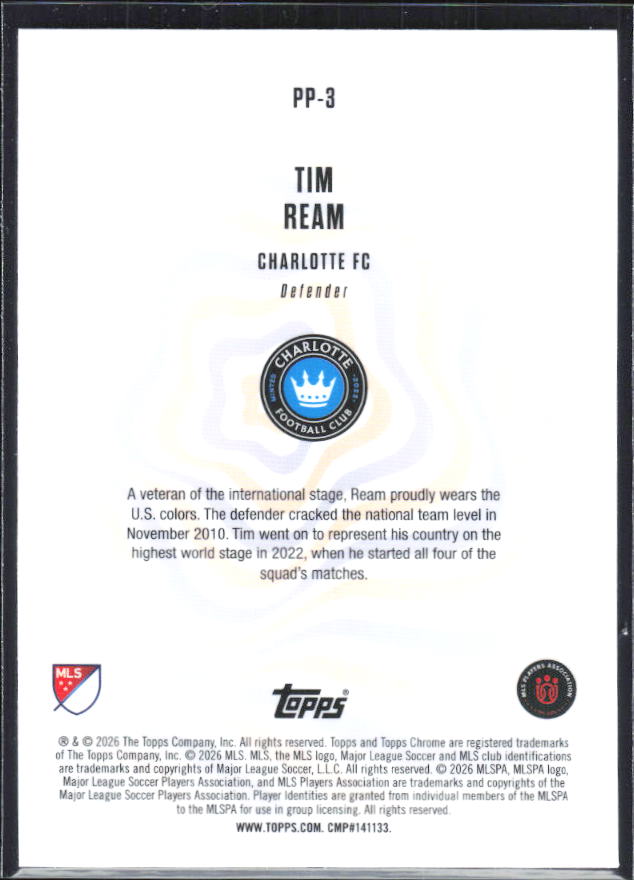 Tim Ream – 2026 Topps Chrome MLS #PP-3 Patriotic Passion – baksida