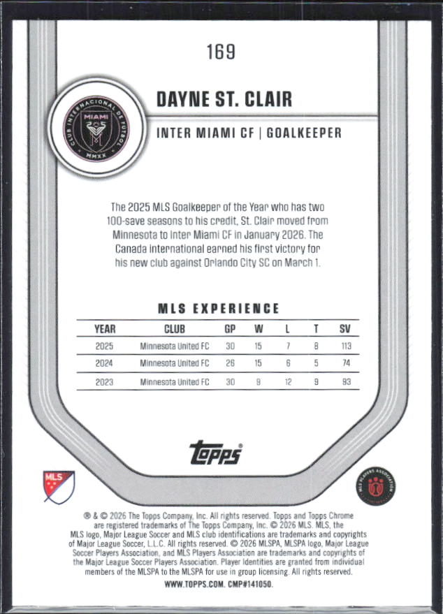Dayne St. Clair – 2026 Topps Chrome MLS #169 – baksida