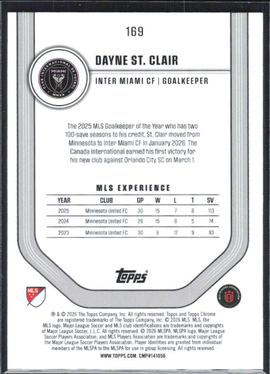 Dayne St. Clair – 2026 Topps Chrome MLS #169 – baksida