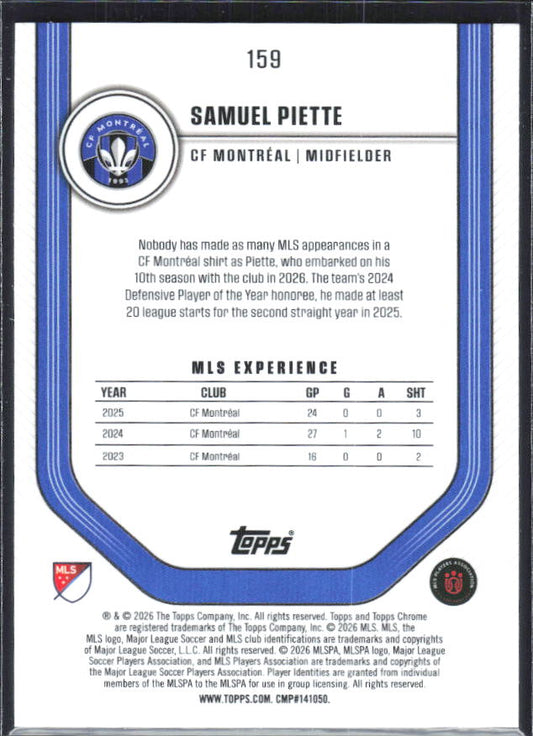 Samuel Piette – 2026 Topps Chrome MLS #159 – baksida
