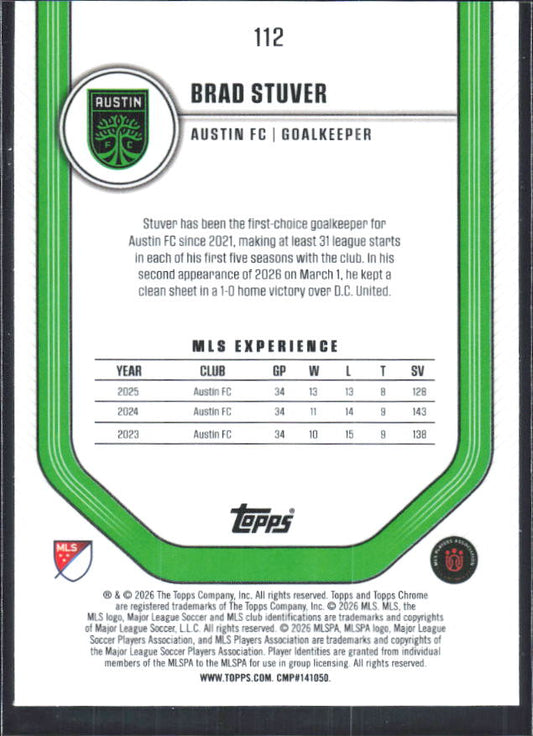 Brad Stuver – 2026 Topps Chrome MLS #112 – baksida