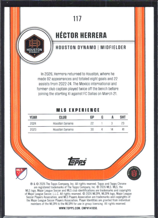 Héctor Herrera – 2026 Topps Chrome MLS #117 – baksida