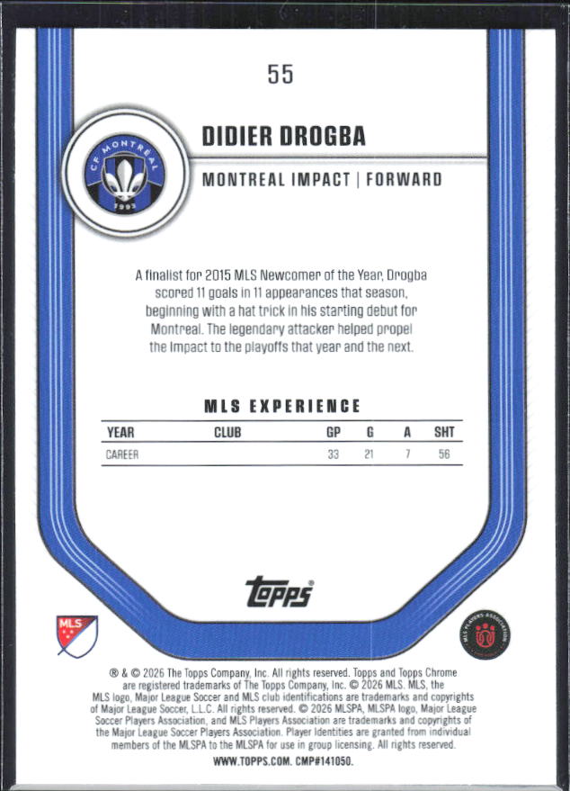 Didier Drogba – 2026 Topps Chrome MLS #55 – baksida
