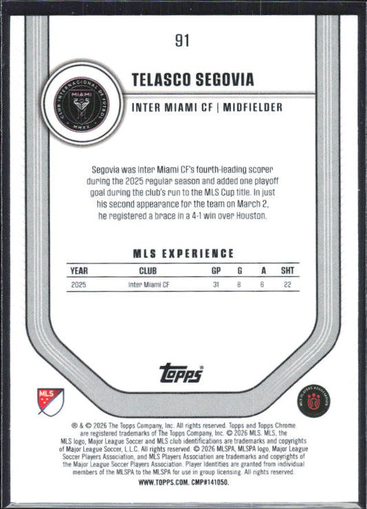 Telasco Segovia – 2026 Topps Chrome MLS #91 – baksida