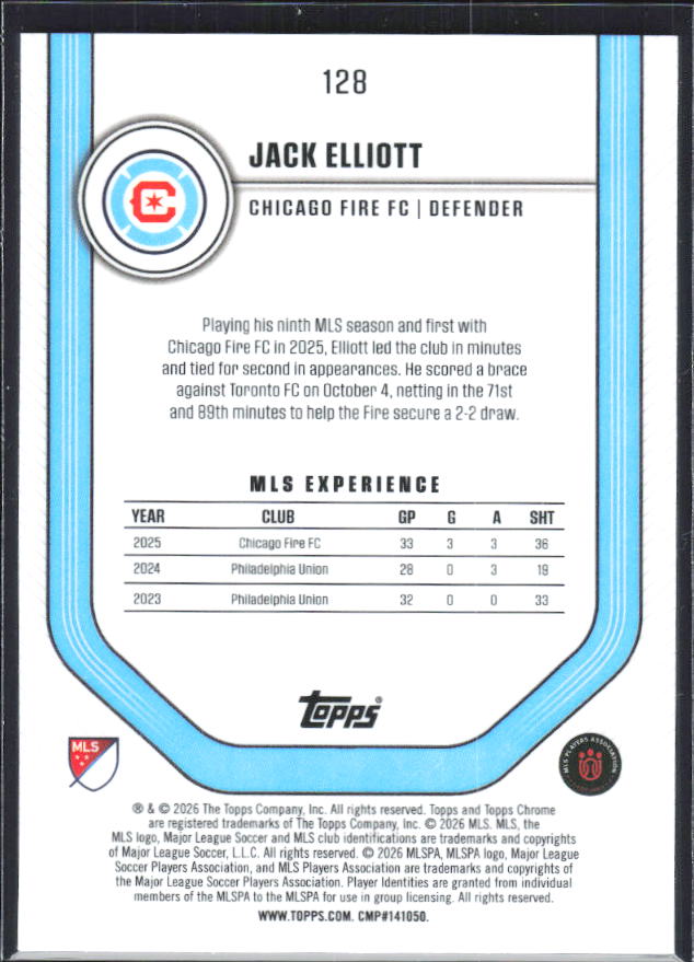 Jack Elliott – 2026 Topps Chrome MLS #128 – baksida