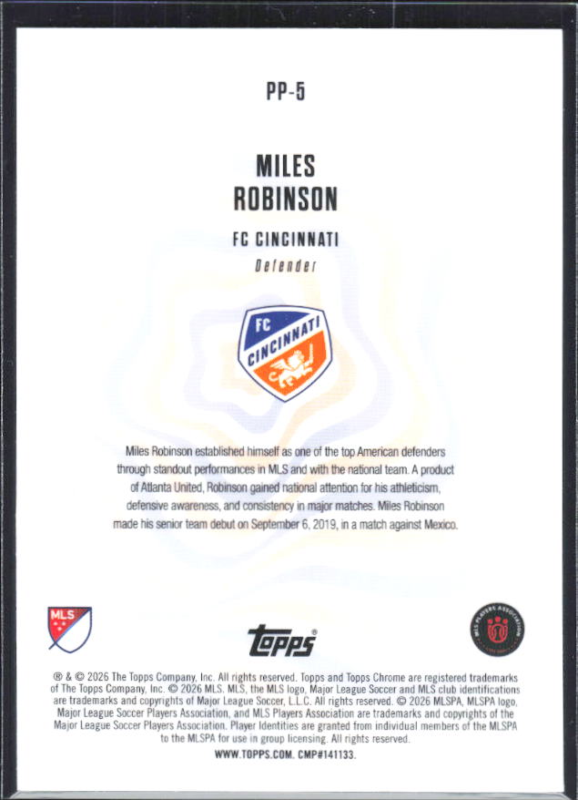 Miles Robinson – 2026 Topps Chrome MLS #PP-5 Patriotic Passion – baksida