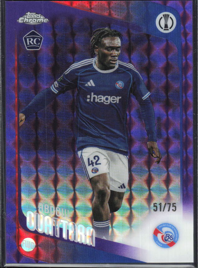 Abdoul Ouattara – 2025-26 Topps Chrome UEFA Club Competitions #114 Purple Geometric Refractor RC 51/75 – framsida
