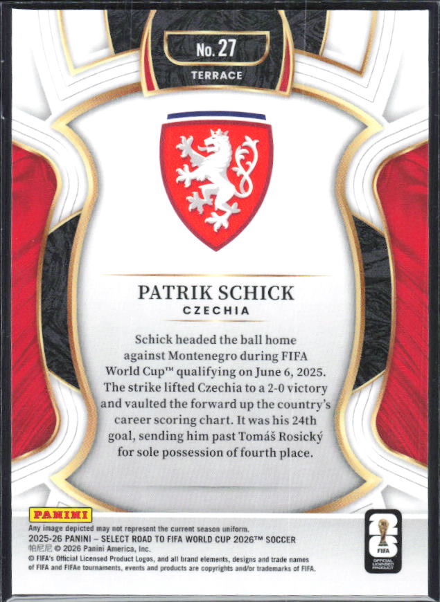 Patrik Schick – 2025-26 Panini Select Road to FIFA World Cup #27 Terrace – baksida