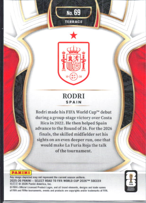 Rodri – 2025-26 Panini Select Road to FIFA World Cup #69 Terrace – baksida