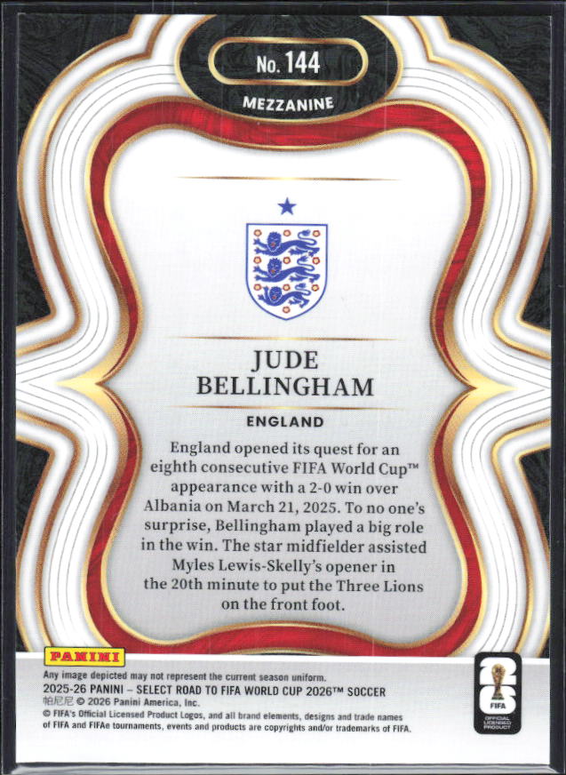 Jude Bellingham – 2025-26 Panini Select Road to FIFA World Cup #144 Mezzanine – baksida
