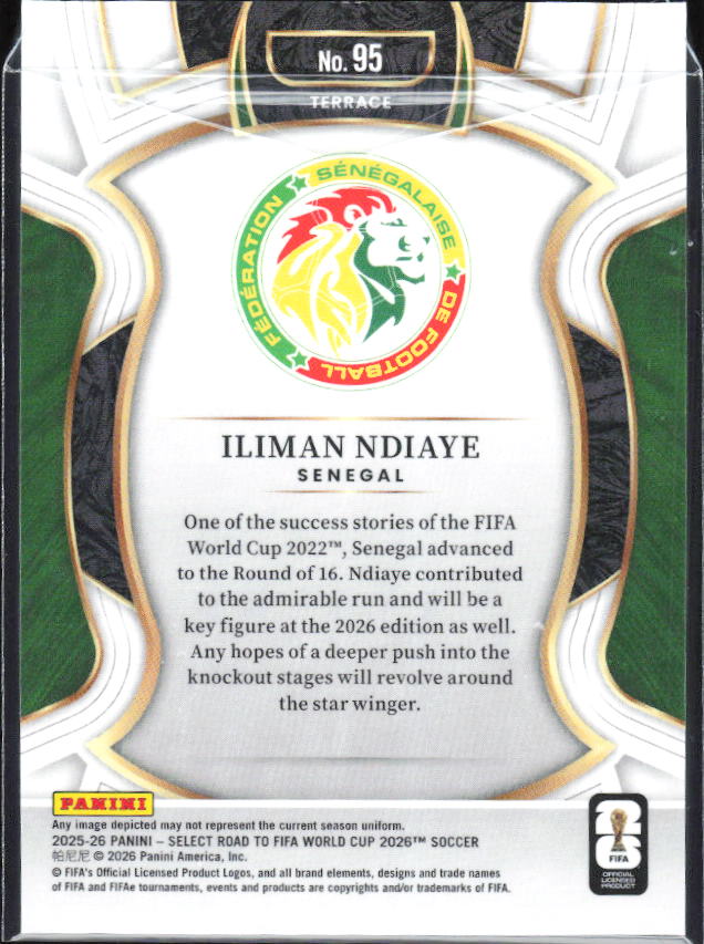 Iliman Ndiaye – 2025-26 Panini Select Road to FIFA World Cup #95 Terrace – baksida