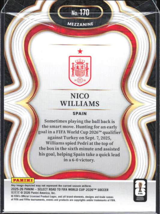 Nico Williams – 2025-26 Panini Select Road to FIFA World Cup #170 Mezzanine – baksida