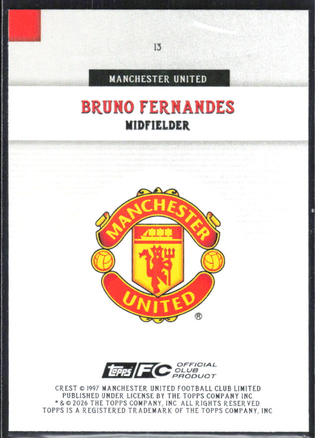 Bruno Fernandes – 2025-26 Topps Manchester United Team Set #13 – baksida