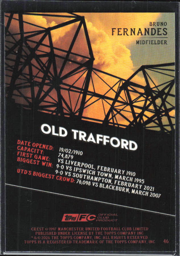 Bruno Fernandes – 2025-26 Topps Manchester United Team Set #46 United Road – baksida