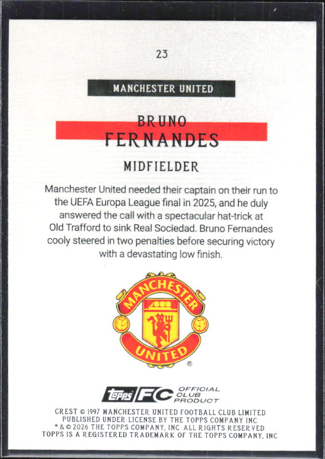Bruno Fernandes – 2025-26 Topps Manchester United Team Set #23 Bona Fide Baller – baksida