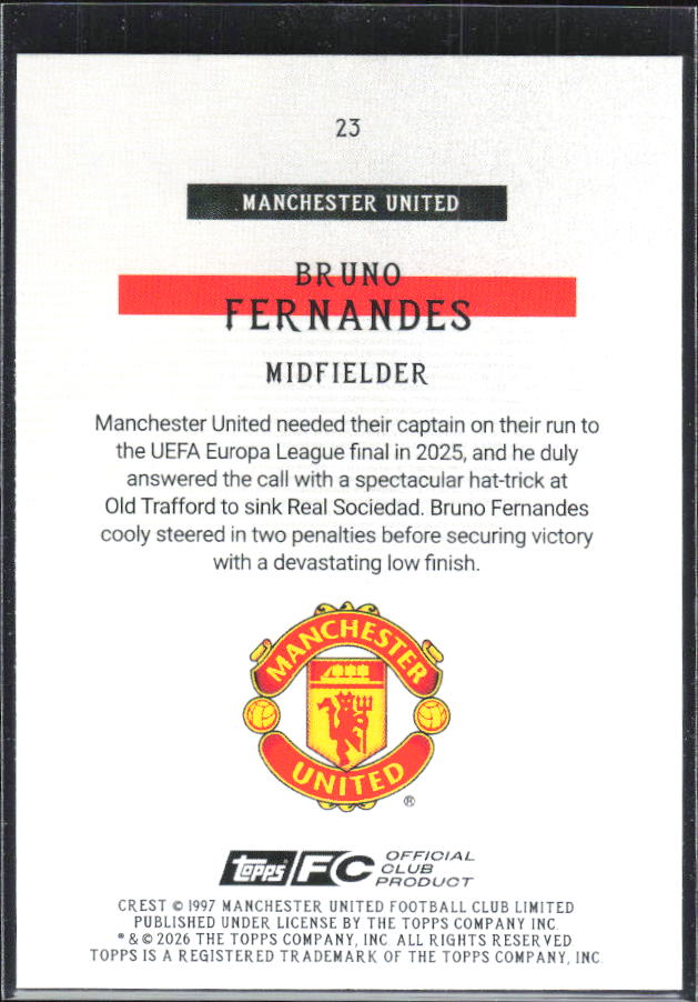 Bruno Fernandes – 2025-26 Topps Manchester United Team Set #23 Bona Fide Baller – baksida