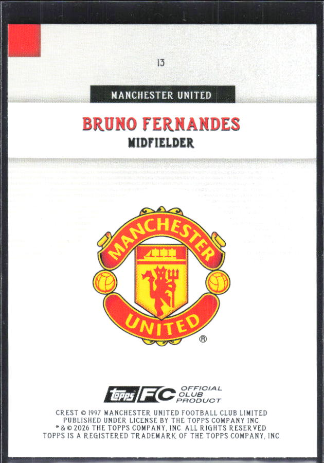 Bruno Fernandes – 2025-26 Topps Manchester United Team Set #13 – baksida