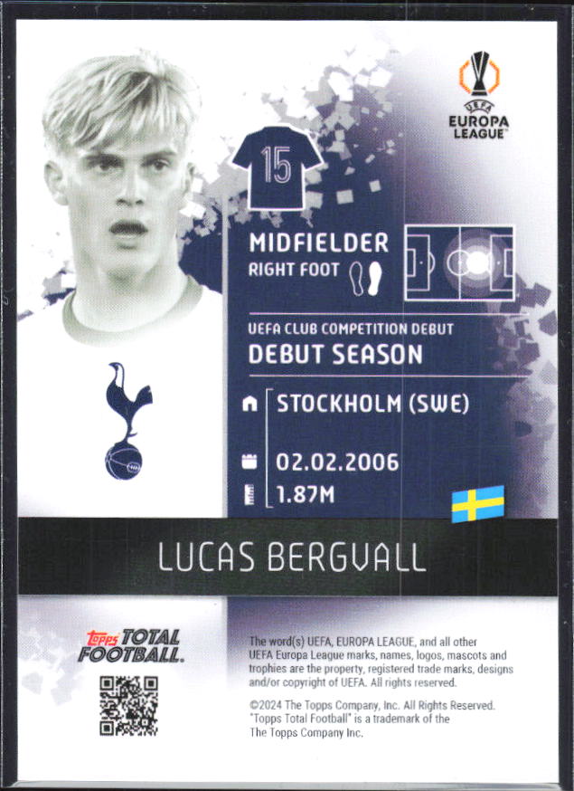 Lucas Bergvall – Topps Total Football #1162 Master Magicians 3/25 RC – baksida