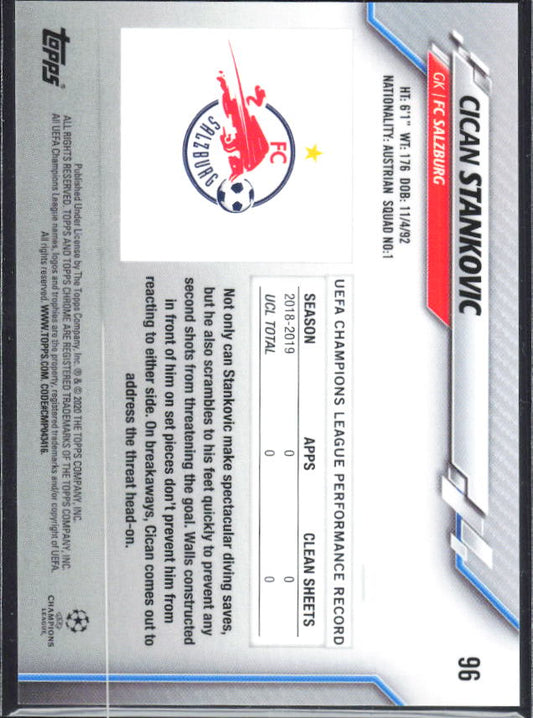Cican Stanković – 2019-20 Topps Chrome UEFA Champions League Sapphire #96 RC – baksida
