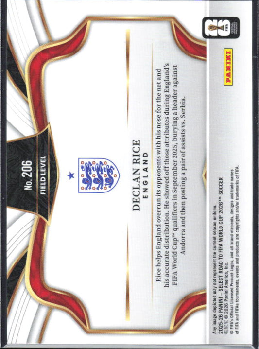 Declan Rice – 2025-26 Panini Select Road to FIFA World Cup #206 Field Level – baksida