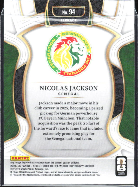 Nicolas Jackson – 2025-26 Panini Select Road to FIFA World Cup #94 Terrace – baksida