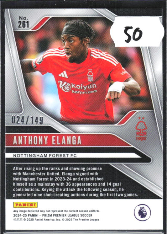 Anthony Elanga – 2024-25 Panini Prizm Premier League #261 Pink Disco 024/149 – baksida