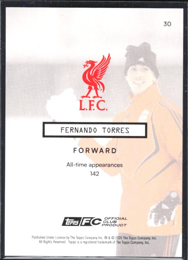 Fernando Torres – 2025-26 Topps Focus Liverpool FC #30 Full Bleed Shutter Speed – baksida