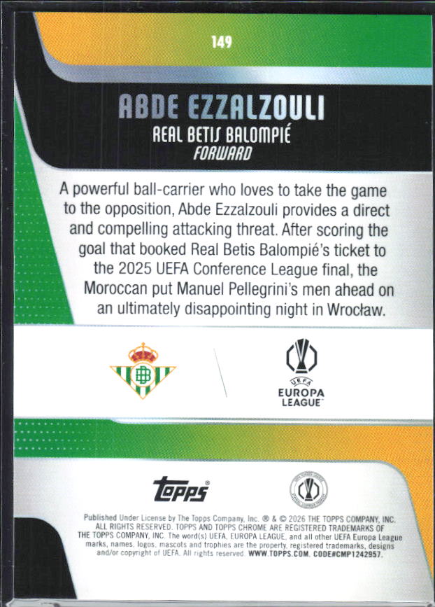 Abde Ezzalzouli – 2025-26 Topps Chrome UEFA Club Competitions #149 – baksida