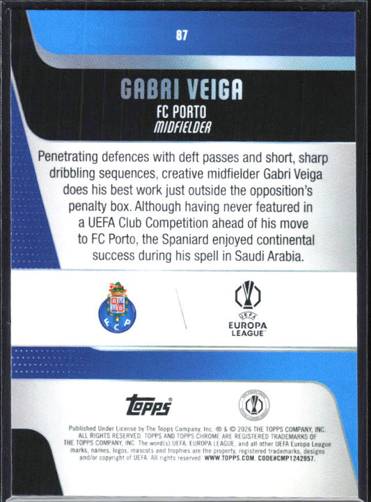 Gabri Veiga – 2025-26 Topps Chrome UEFA Club Competitions #87 – baksida