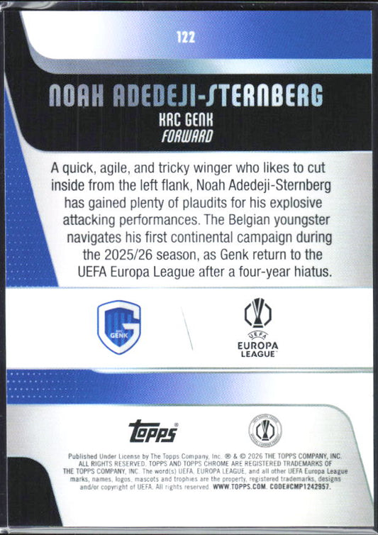 Noah Adedeji-Sternberg – 2025-26 Topps Chrome UEFA Club Competitions #122 RC – baksida