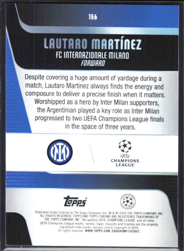 Lautaro Martínez – 2025-26 Topps Chrome UEFA Club Competitions #156 – baksida