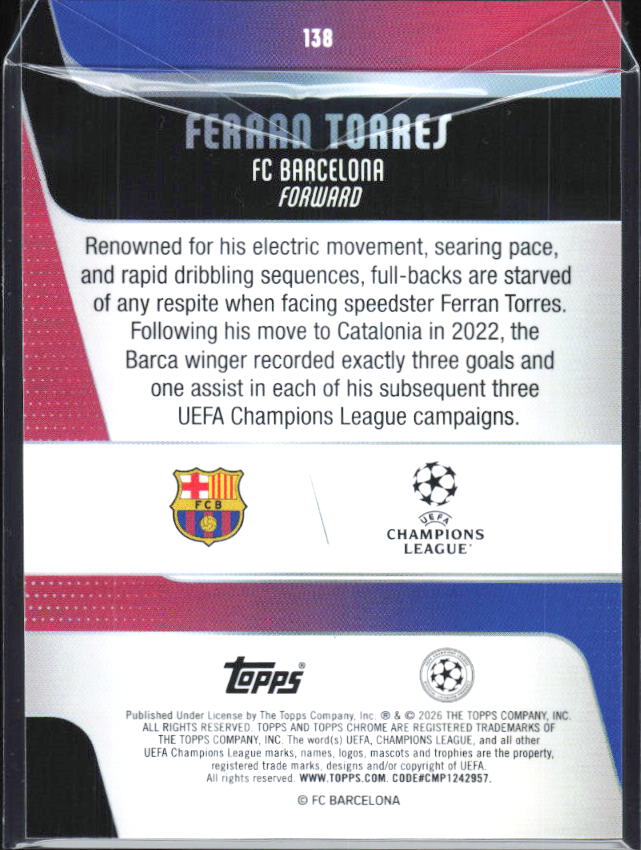 Ferran Torres – 2025-26 Topps Chrome UEFA Club Competitions #138 – baksida