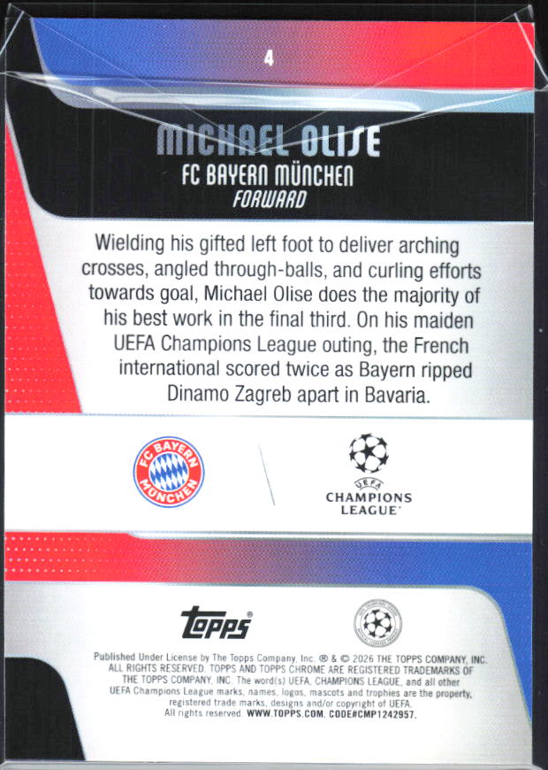 Michael Olise – 2025-26 Topps Chrome UEFA Club Competitions #4 – baksida