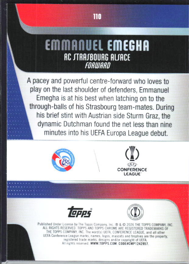 Emanuel Emegha – 2025-26 Topps Chrome UEFA Club Competitions #110 – baksida