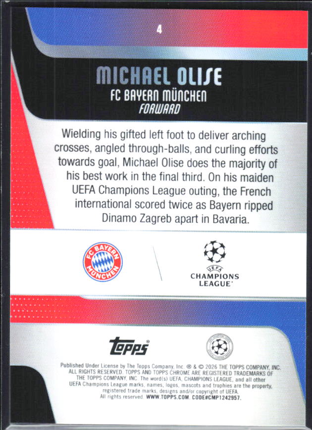 Michael Olise – 2025-26 Topps Chrome UEFA Club Competitions #4 – baksida