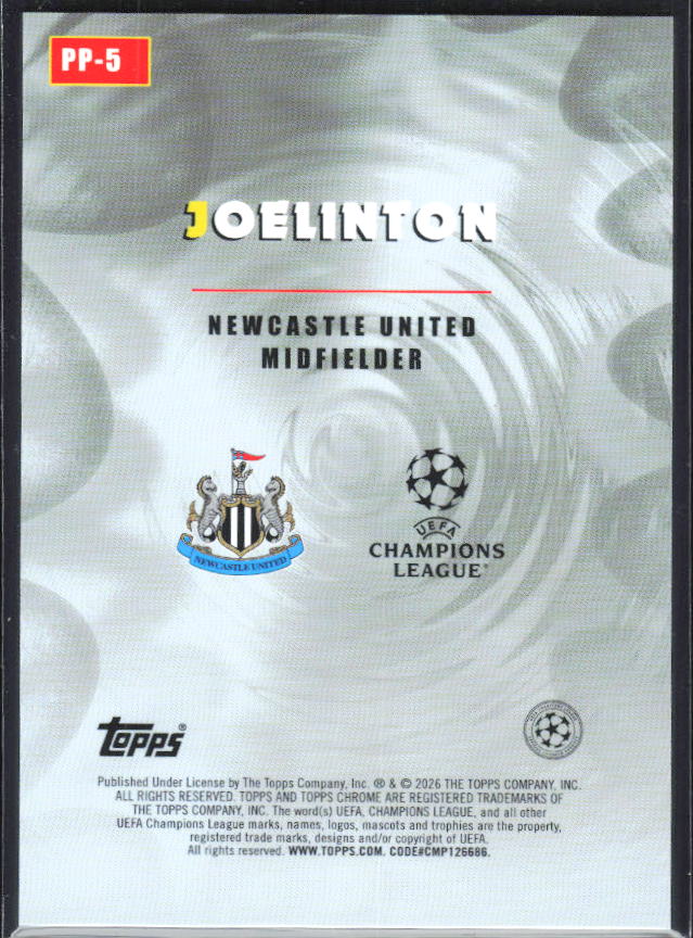 Joelinton – 2025-26 Topps Chrome UEFA Club Competitions #PP-5 Power Players – baksida