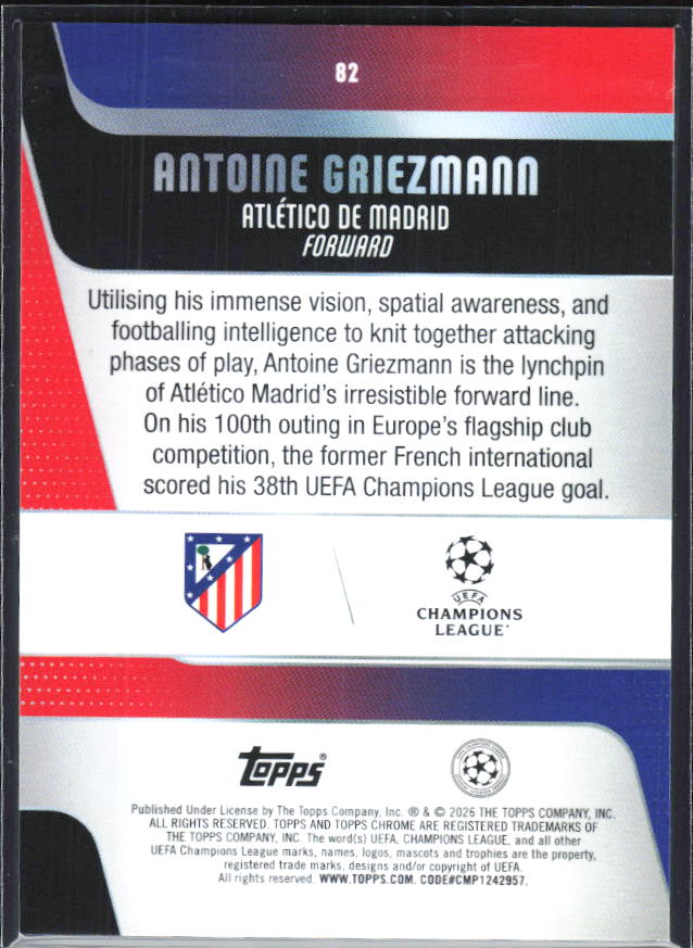Antoine Griezmann – 2025-26 Topps Chrome UEFA Club Competitions #82 – baksida